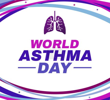 Téléchargez les photos : Journée mondiale de l'asthme fond d'écran avec des formes pulmonaires et la conception de la typographie. Journée internationale de l'asthme - en image libre de droit