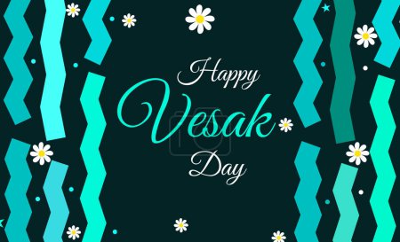 Photo for Happy Vesak day background with design and white flowers along with typography in the center. Vesak day backdrop design - Royalty Free Image