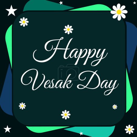 Photo for Happy Vesak Day wallpaper with white flowers and a dark backdrop along with typography in the center - Royalty Free Image