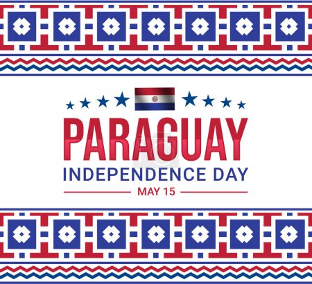 Téléchargez les photos : Paraguay Independence Day toile de fond avec typographie et dessin traditionnel de la frontière - en image libre de droit