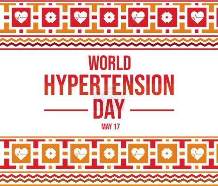 Foto de Fondo del Día Mundial de la Hipertensión con tipografía roja y naranja junto con símbolos del latido del corazón dentro del diseño tradicional de la frontera - Imagen libre de derechos