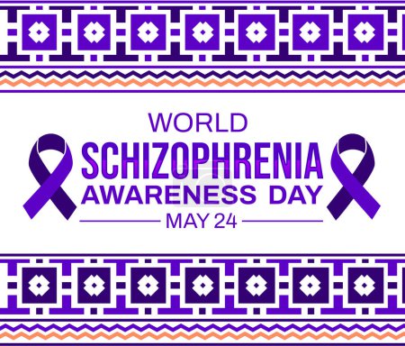 Photo for World schizophrenia awareness Day background with purple ribbon and typography along with ribbons on sides - Royalty Free Image