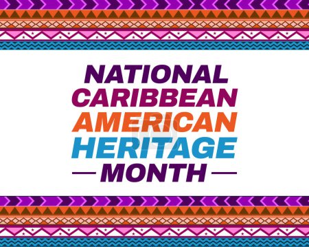 Téléchargez les photos : Juin est le mois national du patrimoine caribéen américain, avec un design frontalier coloré traditionnel avec typographie. Caraïbes papier peint mois du patrimoine américain - en image libre de droit