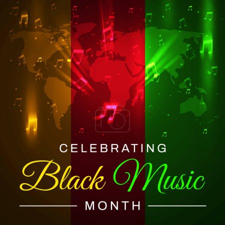 Photo for Celebrating Black Music Month wallpaper design with glowing music signs and colorful typography - Royalty Free Image