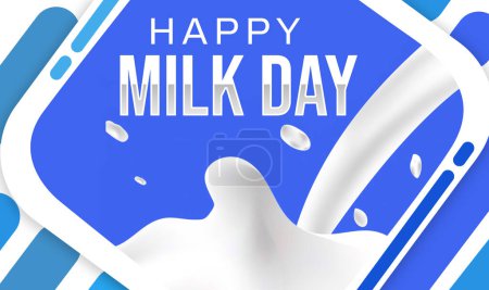 Téléchargez les photos : Happy Milk day fond d'écran avec typographie, fond bleu et le lait verser dedans. Journée mondiale du lait concept contexte - en image libre de droit