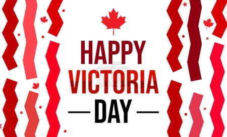 Téléchargez les photos : Happy Victoria Day fond design avec feuille rouge et lignes colorées design dans un concept minimaliste. Célébration du jour d'une reine au Canada, concept design - en image libre de droit
