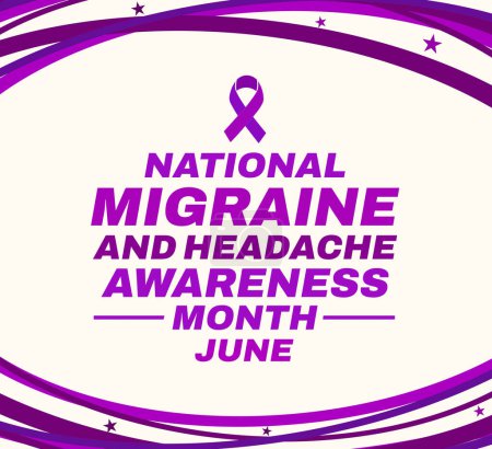 Téléchargez les photos : Migraine et le mois de sensibilisation aux maux de tête toile de fond avec ruban violet et texte au centre - en image libre de droit