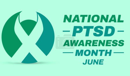 Foto de Junio es el Mes Nacional de Concientización PTSD con una cinta verde y tipografía en el costado - Imagen libre de derechos