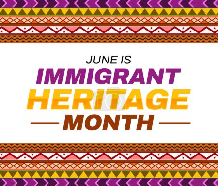 Téléchargez les photos : Juin est le mois du patrimoine immigré, conception de fond avec des formes de bordure traditionnelles et la couleur - en image libre de droit