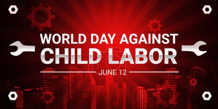 Foto de Día Mundial contra el Trabajo Infantil con tipografía, edificios y diseño. El 12 de junio se celebra como el día mundial contra el trabajo infantil - Imagen libre de derechos