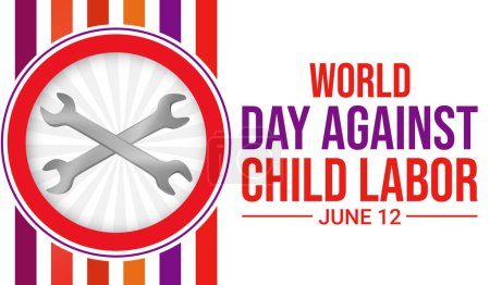 Téléchargez les photos : Journée mondiale contre le travail des enfants papier peint avec la typographie et le design coloré rouge. Le 12 juin est une journée internationale contre le travail des enfants - en image libre de droit