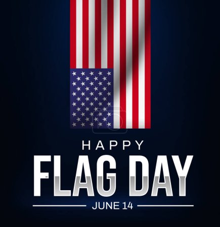 Feliz Día de la Bandera de los EE.UU. con la bandera ondeando en una habitación y la tipografía debajo de ella. Día de la bandera americana fondo de pantalla