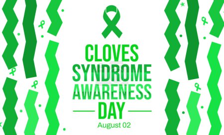 Foto de Diseño del telón de fondo del día del síndrome de Cloves con cinta verde y tipografía. 2 de agosto es el día de conciencia del síndrome de Cloves - Imagen libre de derechos
