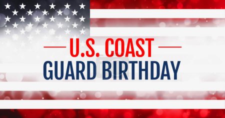 Foto de Fondo de concepto de cumpleaños de guardacostas de Estados Unidos de América con bandera estadounidense y tipografía colorida. - Imagen libre de derechos