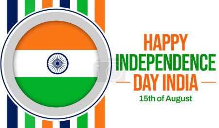Téléchargez les photos : Fond d'écran Jour de l'indépendance indienne avec drapeau en style badge et typographie sur le côté. Contexte patriotique indien - en image libre de droit