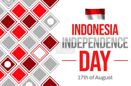Foto de Indonesia Día de la Independencia diseño de papel pintado con bandera ondeante y tipografía debajo de ella - Imagen libre de derechos