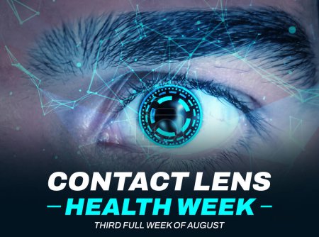 Photo for Third full week of August is observed as contact lens week, background with eye and typography. - Royalty Free Image