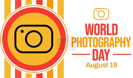 Foto de Fondo del Día Mundial de la Fotografía con diseño de cámara y tipografía. 19 de agosto se observa como el día mundial de la fotografía - Imagen libre de derechos