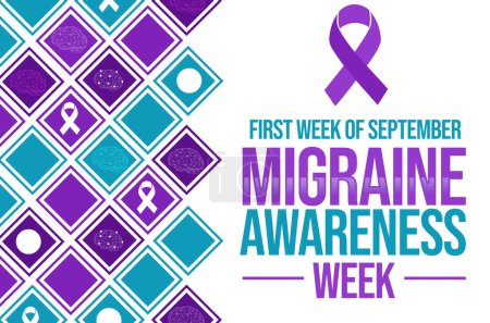 Téléchargez les photos : Première semaine complète de Septembre est obersved comme semaine de sensibilisation migrane, conception de fond avec ruban et filaire cérébral - en image libre de droit