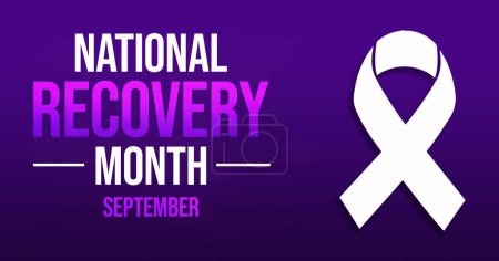 Photo for National Recovery month background design with ribbon and purple backdrop. September is observed as recovering from illness concept, background - Royalty Free Image