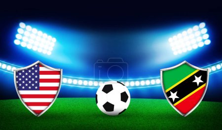Foto de USA vs Saint Kitts y Nevis Fútbol concepto de fondo con banderas de ambos países dentro de un escudo. Concepto de partido de fútbol - Imagen libre de derechos
