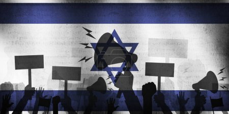Téléchargez les photos : Manifestation en Israël. foule de gens agitant le drapeau à la manifestation - en image libre de droit