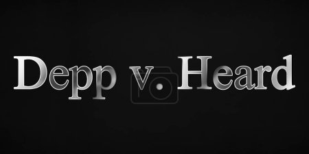 Téléchargez les photos : Depp v. Heard Titre du documentaire en fond éditorial de style fer argenté. Contexte du concept d'essai Heard and Depp - en image libre de droit