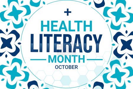 October is health Literacy Month, background design with colorful shapes and typography in the center.