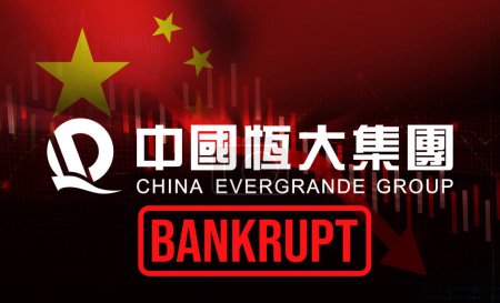 Photo for China Evergrande Group bank goes bankrupt, editorial news background design with Flag and typography. - Royalty Free Image