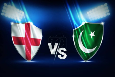 Photo for England Vs Pakistan Sports match fixture concept background with lights and flags - Royalty Free Image