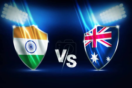 Indien vs Australien Cricket-Meisterschaft Hintergrund mit Flaggen beider Länder und Stadion im Hintergrund