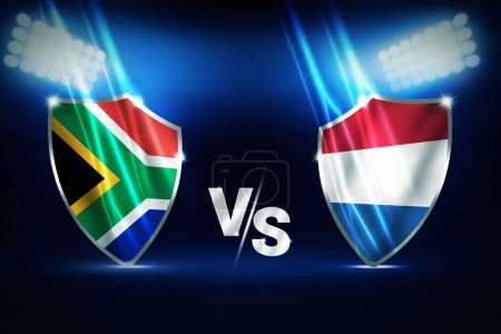 Téléchargez les photos : Afrique du Sud Vs Pays-Bas Cricket match Championship concept design avec des drapeaux des deux pays à l'intérieur des boucliers - en image libre de droit