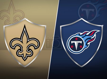 Téléchargez les photos : Saints Vs Titans NFL match de football pré-saison match fond design avec boucliers, éditorial - en image libre de droit