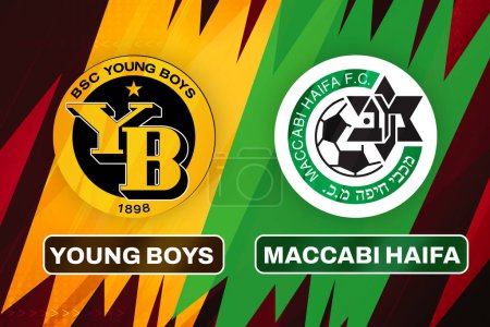 Photo for Young Boys vs Maccabi Haifa match fixture background design, sports editorial - Royalty Free Image