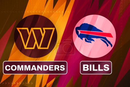 Photo for Commanders Vs Bills football fixture match background design with sports design, editorial - Royalty Free Image