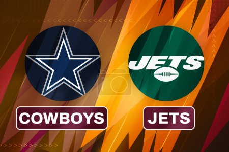 Photo for Cowboys Vs Jets American football match fixture background wallpaper, sports editorial - Royalty Free Image