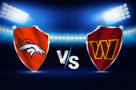 Photo for Broncos Vs Commanders match fixture backdrop wallpaper, American football editorial - Royalty Free Image
