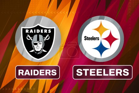 Téléchargez les photos : Raiders Vs Steelers concept éditorial sportif, match fixture design background - en image libre de droit