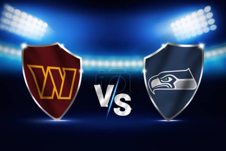 Photo for Commanders Vs Seahawks football match fixture design, sports editorial with glowing lights in the backdrop - Royalty Free Image