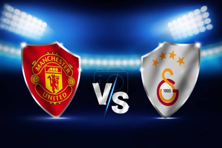 Photo for Man United Vs galatasaray football match concept background with lights glowing in the backdrop, sports editorial - Royalty Free Image