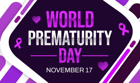 Photo for World Prematurity Day background design in purple color with ribbon, hearts and typography. November 17 is prematurity day, backdrop - Royalty Free Image