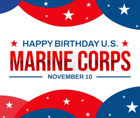 Happy Birthday United States Marine Corps, background design in minimalist shapes with patriotic colors.
