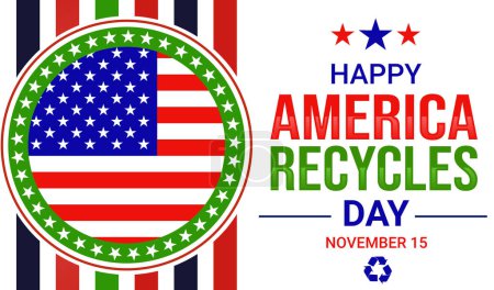 Téléchargez les photos : Happy America Recycles Day papier peint avec design coloré drapeau des États-Unis et typographie sur le côté. - en image libre de droit
