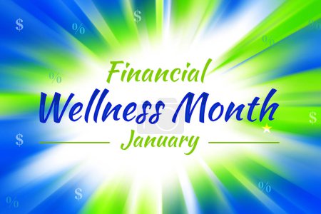 Téléchargez les photos : Janvier est observé comme le mois de bien-être financier, fond avec des feux bleus et verts lumineux - en image libre de droit