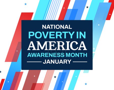 Foto de Fondo de pantalla del Mes Nacional de la Pobreza en la Conciencia Americana con colores de la bandera de Estados Unidos y tipografía en el centro. - Imagen libre de derechos