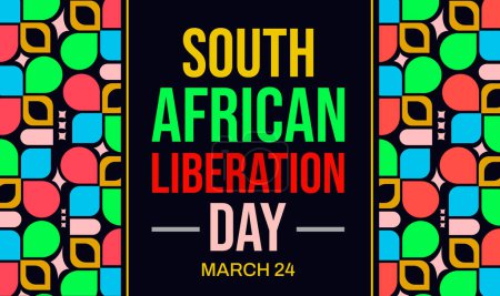 Foto de Fondo de pantalla colorido Día de la Liberación de Sudáfrica con formas de diseño y tipografía en el centro. 24 de marzo se observa como día de liberación de Sudáfrica, fondo - Imagen libre de derechos