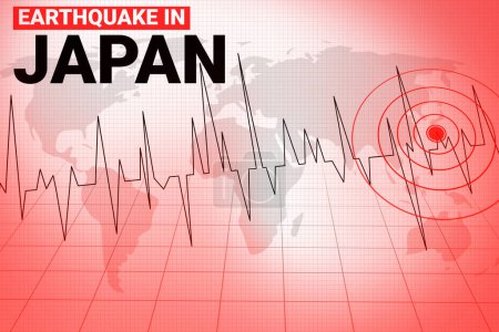 Téléchargez les photos : Tremblement de terre au Japon news background avec sismogramme graphique et couleur rouge alarmante, toile de fond - en image libre de droit
