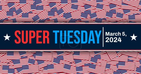Photo for March 5 is super Tuesday in 2024, presidential elections concept background with USA flags and typography - Royalty Free Image