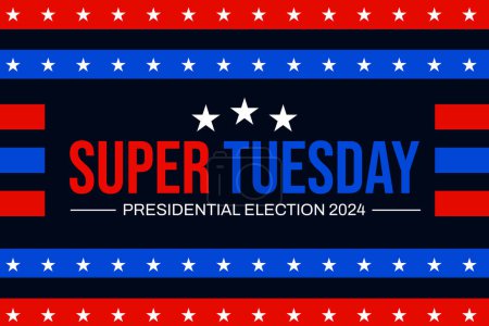 Präsidentschaftswahl 2024, Konzeptkulisse für den Super Tuesday mit Typografie und patriotischem Thema.