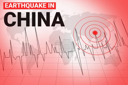 Téléchargez les photos : Tremblement de terre en Chine fond avec typographie et sismographie lignes - en image libre de droit
